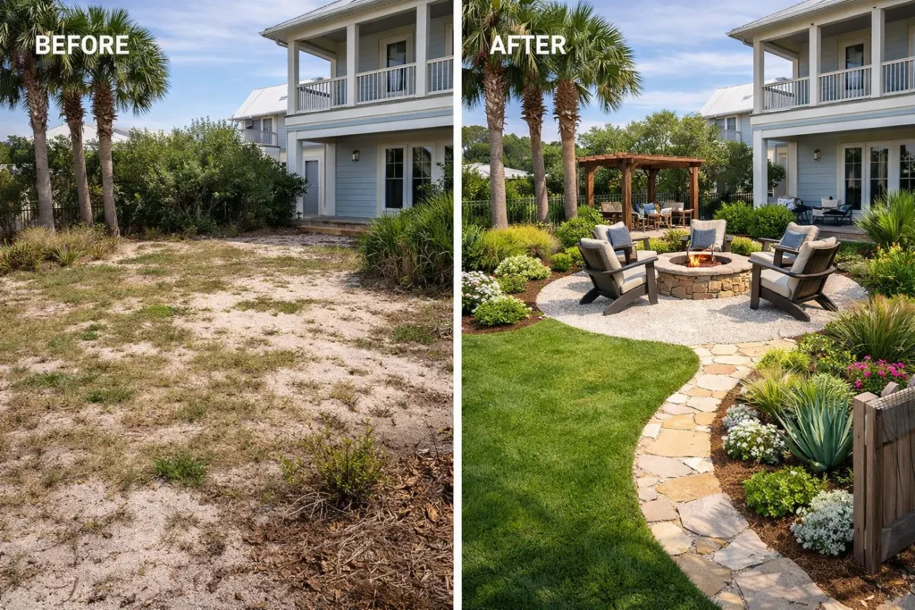 Landscape design and installation at a WaterColor 30A vacation rental property
