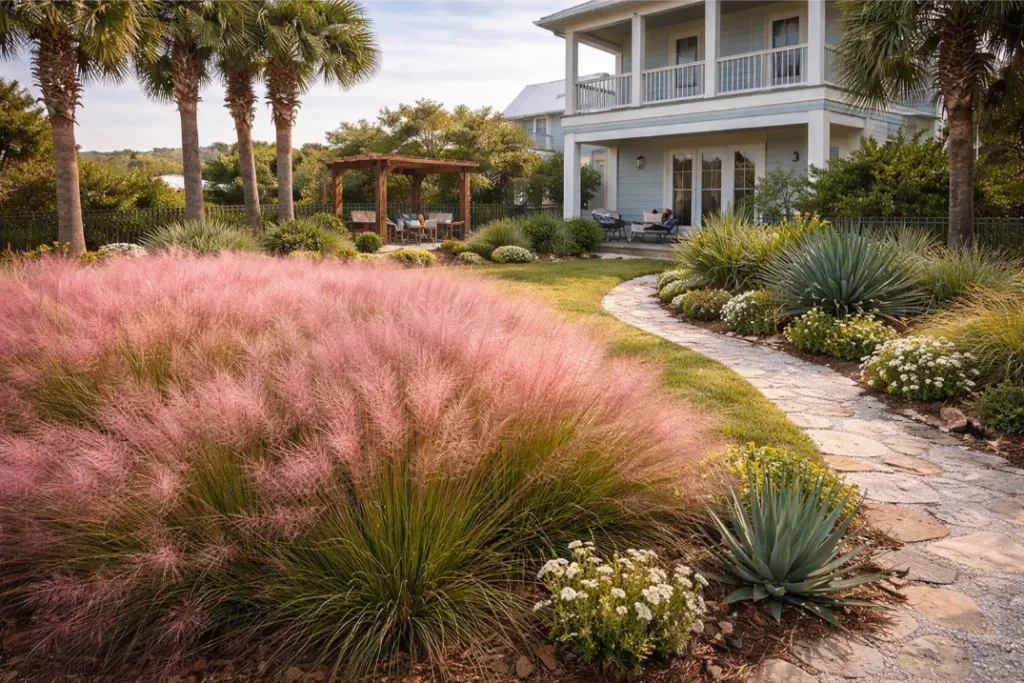 Native muhly grass used in a South Walton coastal landscape design