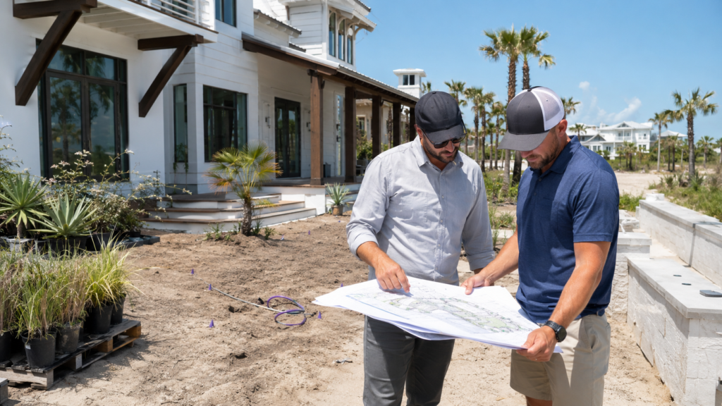 builder landscape packages 30A site coordination for a new home